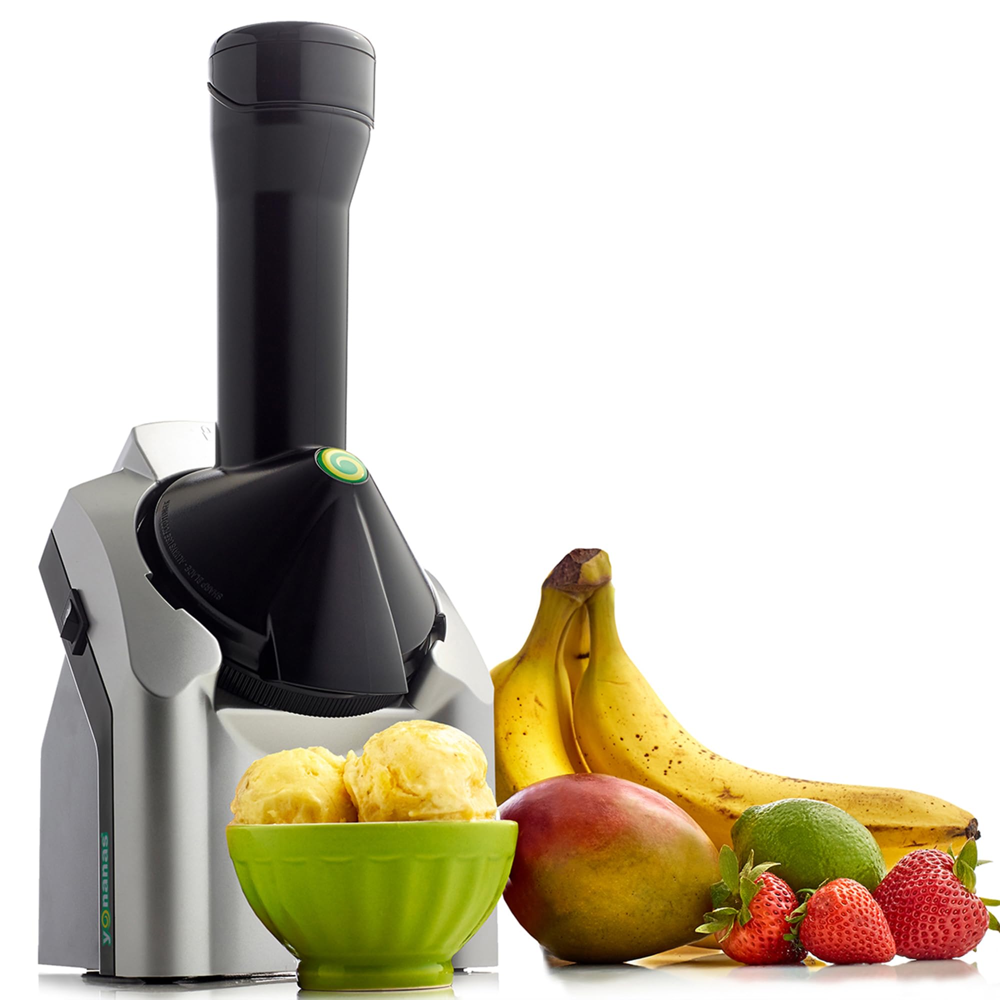 Yonanas frontal plateada mostrando diseño compacto y uso fácil
