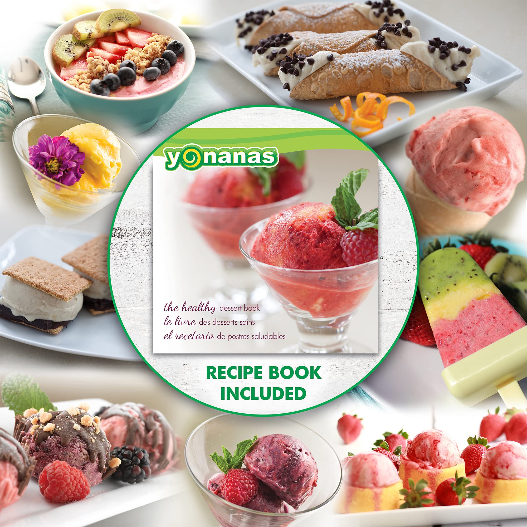 Yonanas tolva y empujador en detalle, Yonanas facilita insertar fruta
