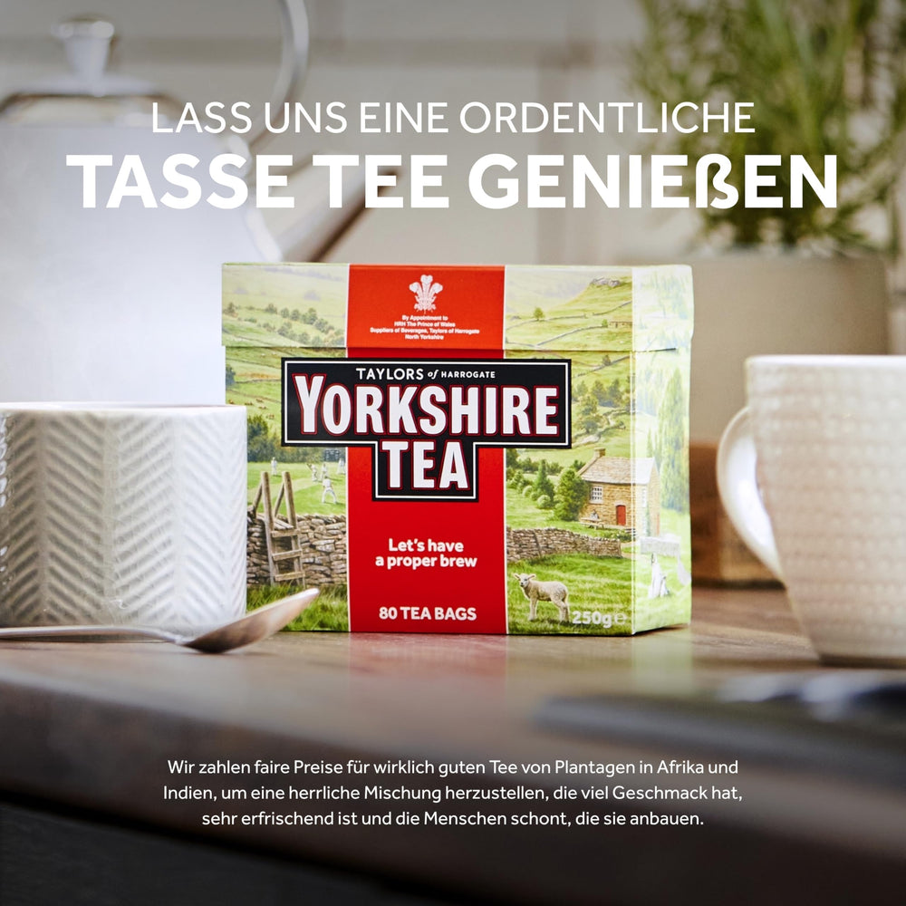 Yorkshire Tea bolsa sobre cuchara que ilustra uso fácil y porción individual