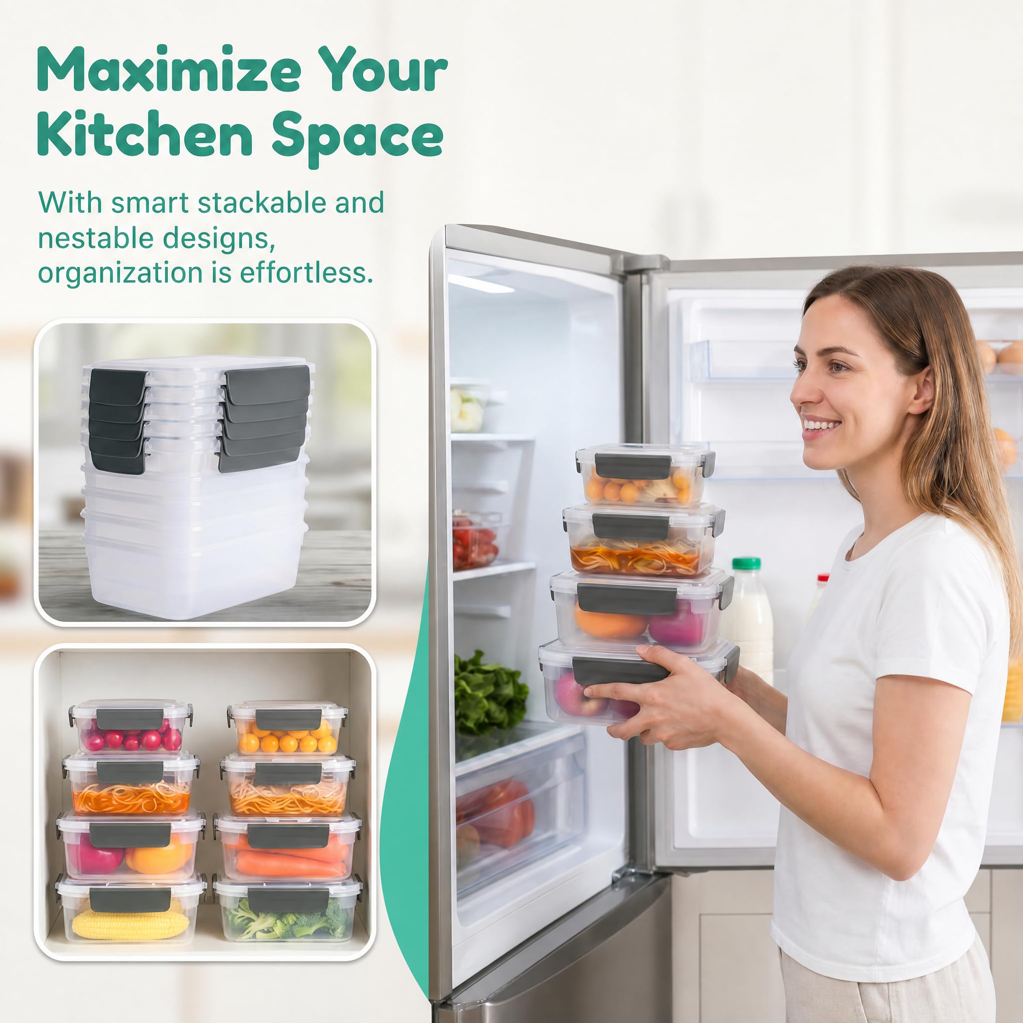 YORY varios contenedores apilados optimizando espacio en cocina