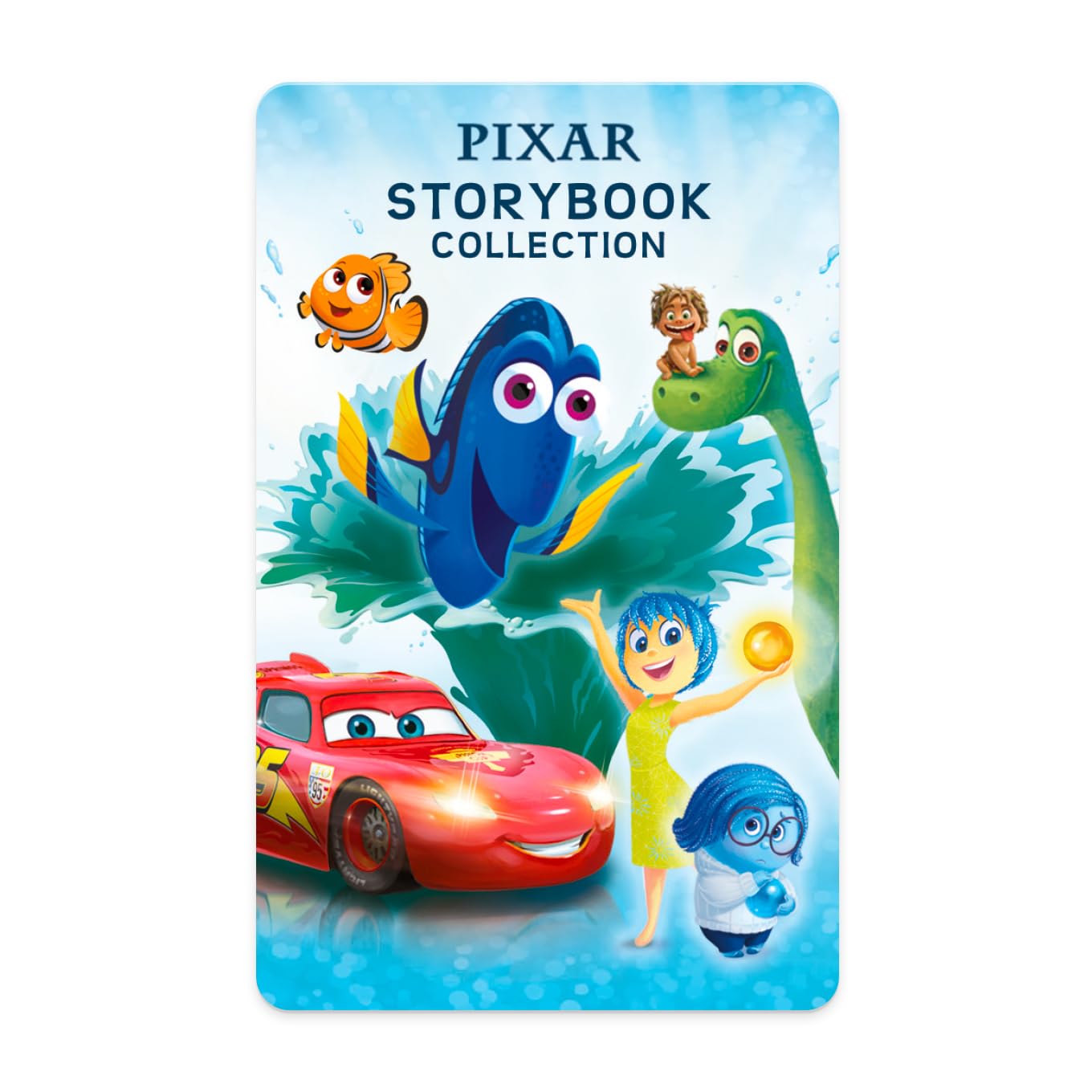 YOTO tarjeta Disney Pixar vista frontal con cubierta clara, muestra títulos para escucha rápida