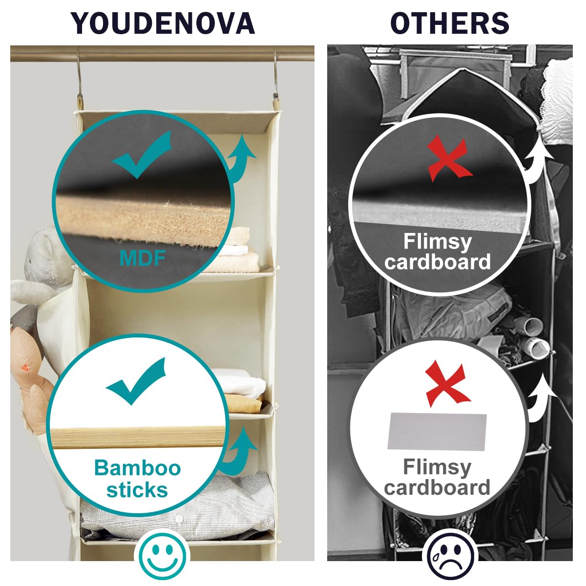 YOUDENOVA bolsillos laterales en tela no tejida para accesorios y fácil acceso