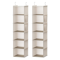 YOUDENOVA vista frontal del organizador colgante beige mostrando seis estantes y estructura estable