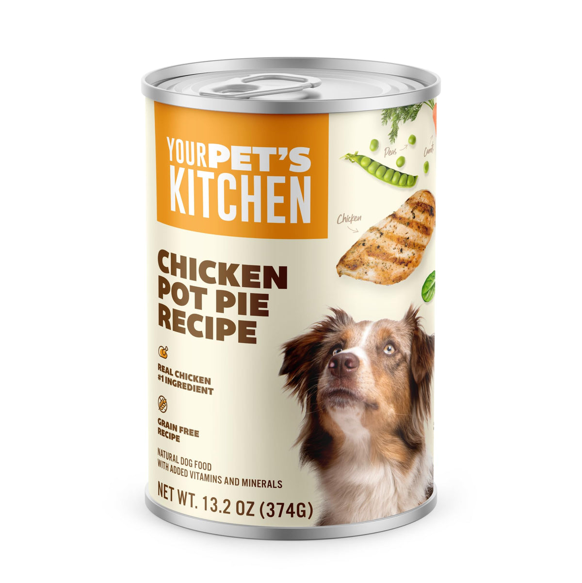 Your Pet's Kitchen frente de lata mostrando el diseño y beneficio nutricional
