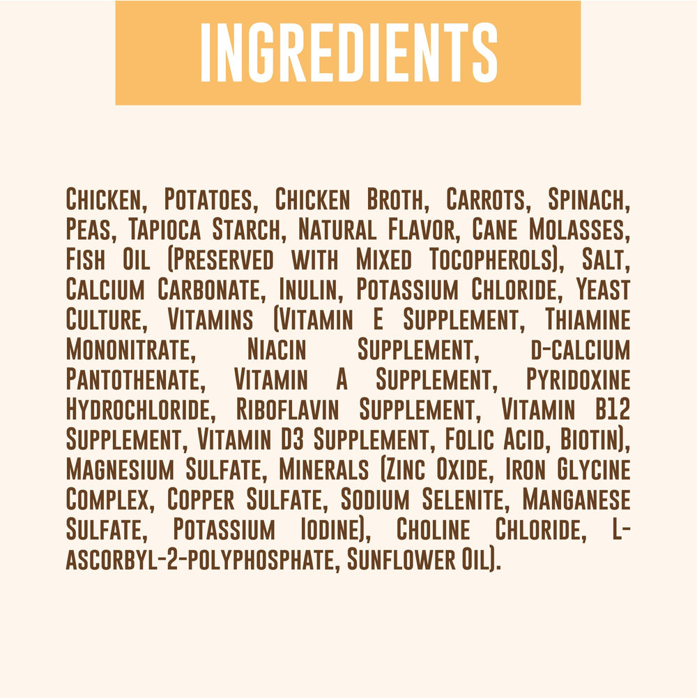 Your Pet's Kitchen trozos de papa, zanahoria y guisantes visibles y nutritivos