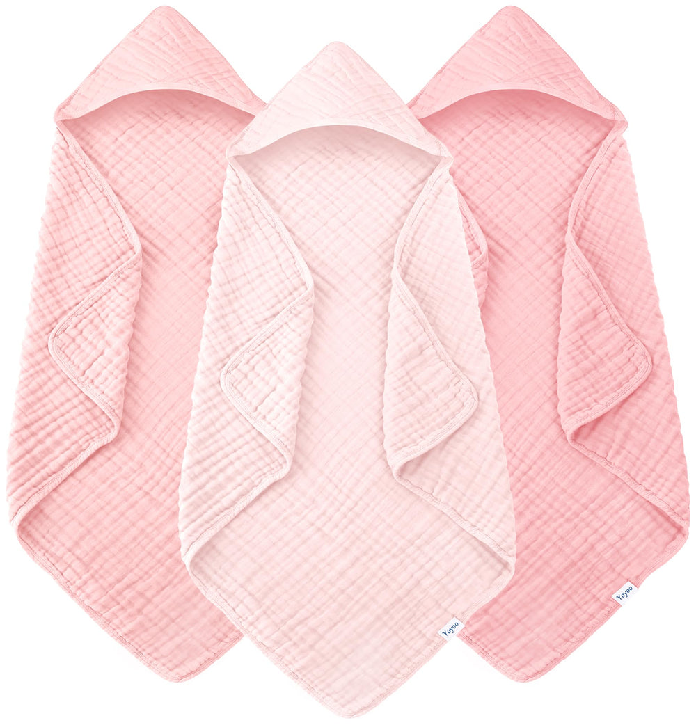 YOYOO toalla con capucha frontal mostrando tamaño y color rosa beneficioso