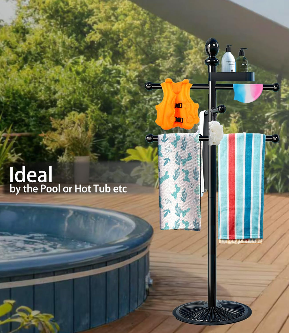 Yozoluck perchero junto a piscina facilitando acceso a toallas