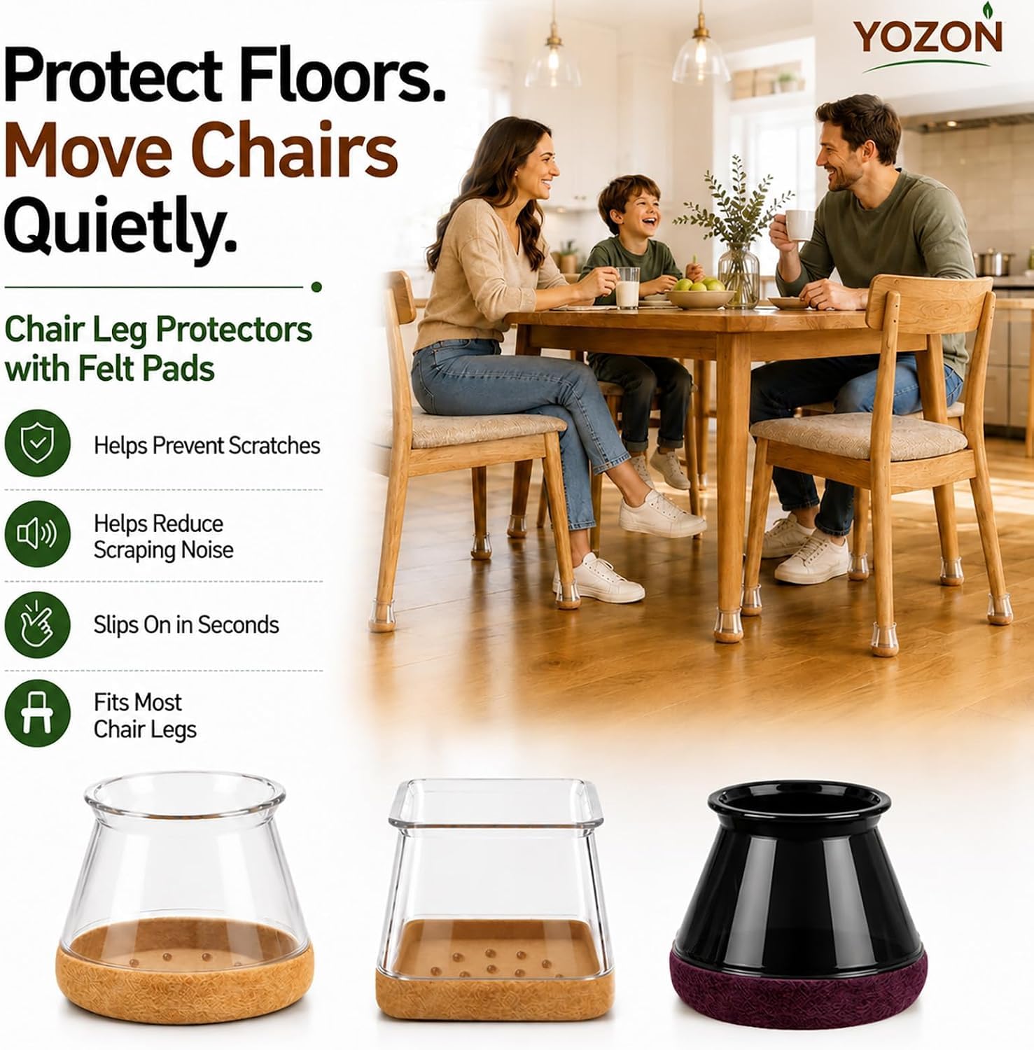 YOZON escena de salón mostrando suelos intactos y muebles protegidos