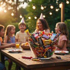 Yummy Chew comparación de escala con mano para mostrar tamaño por porción