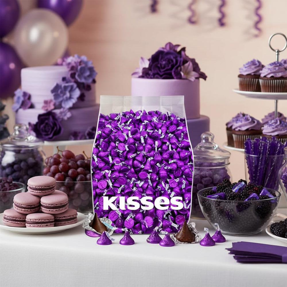 Yummy Chew envoltorios morado apilados, presentación lista para servir