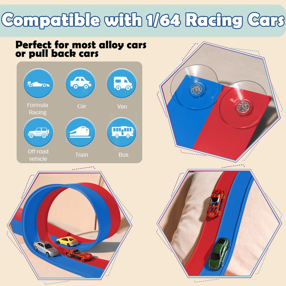 YUOIOYU pista en suelo con dos coches demostrando compatibilidad 1/64