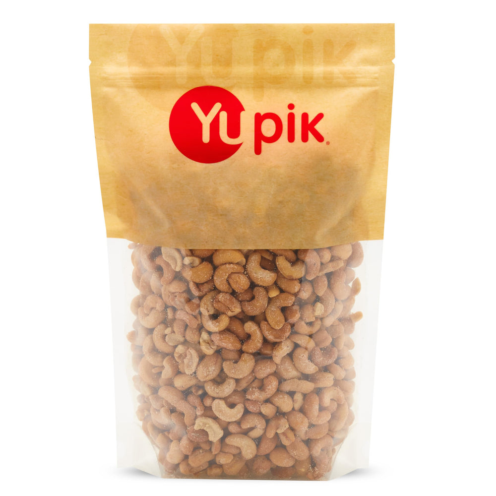 Yupik anacardos frente del empaque mostrando tamaño y marca y conveniencia