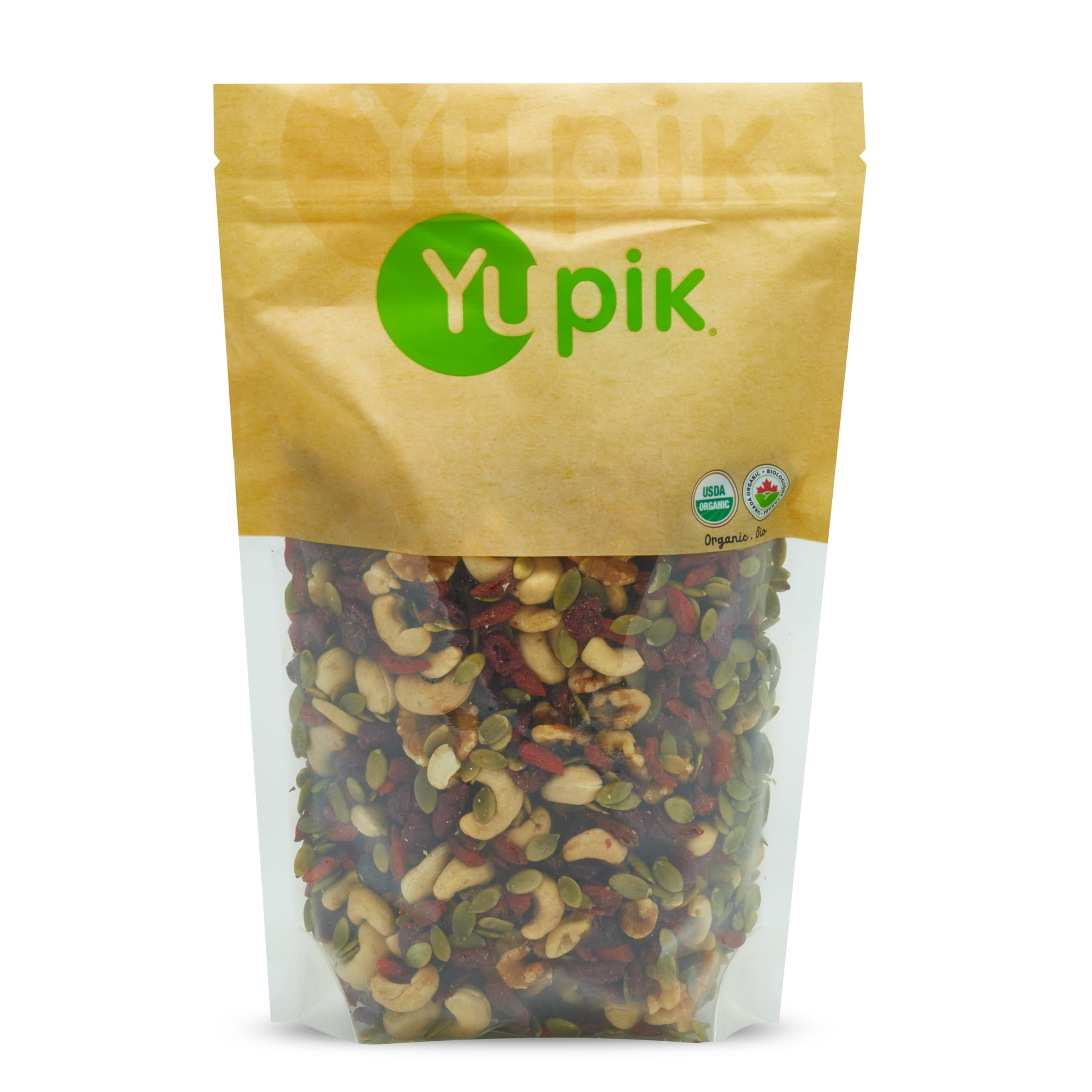Yupik front packaging showing organic label and 2.2 lb size for easy storage