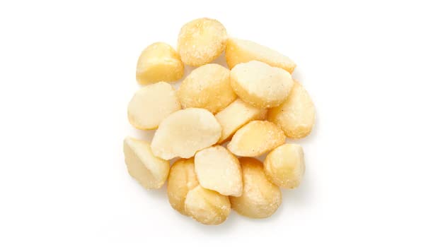 Yupik close-up of split macadamia pieces, shows creamy texture benefit