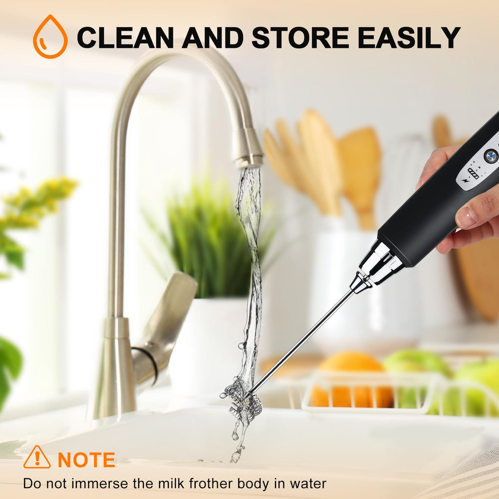 YUSWKO frother on kitchen counter demonstrating fast foam for home baristas