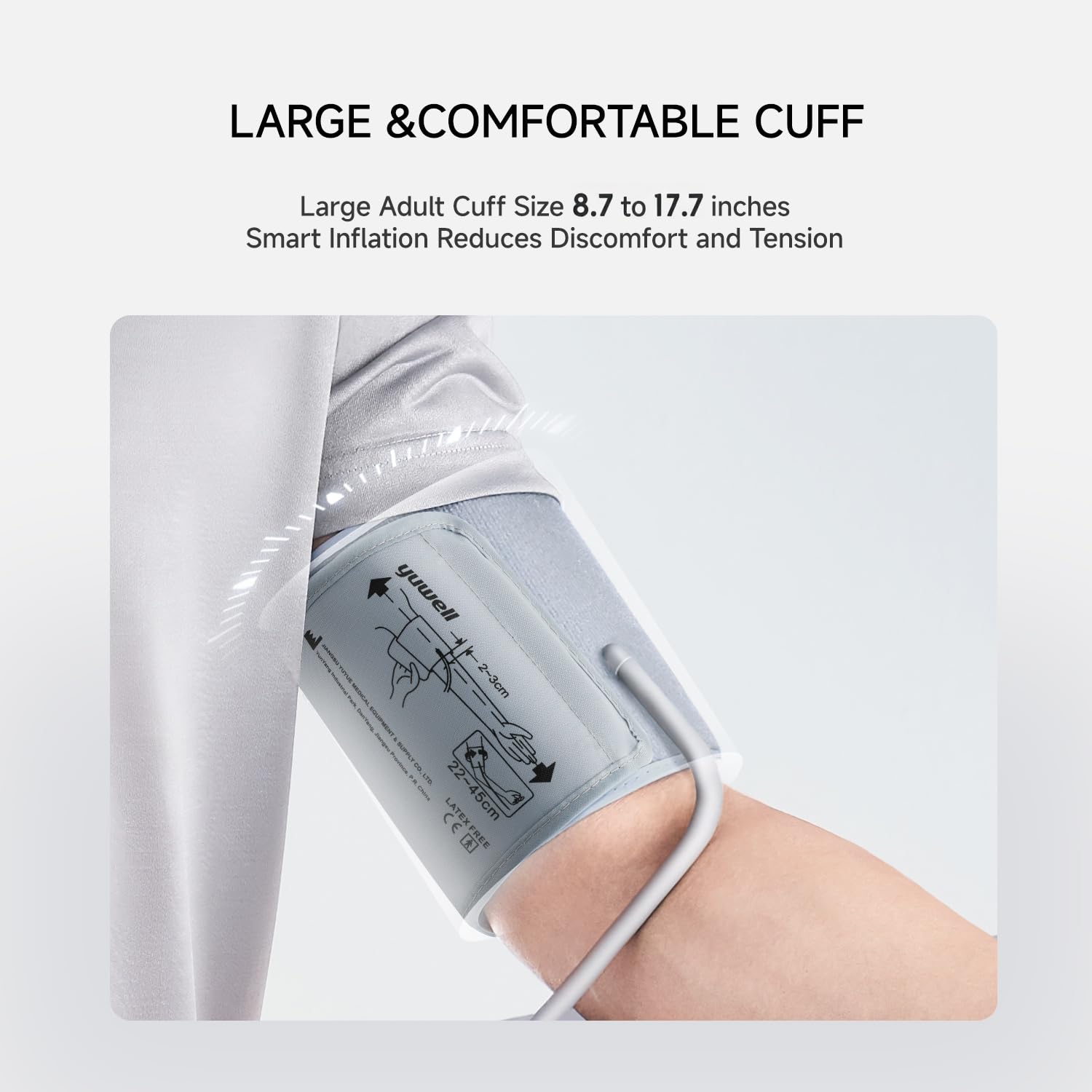 yuwell brazalete acolchado de gran tamaño para mediciones cómodas