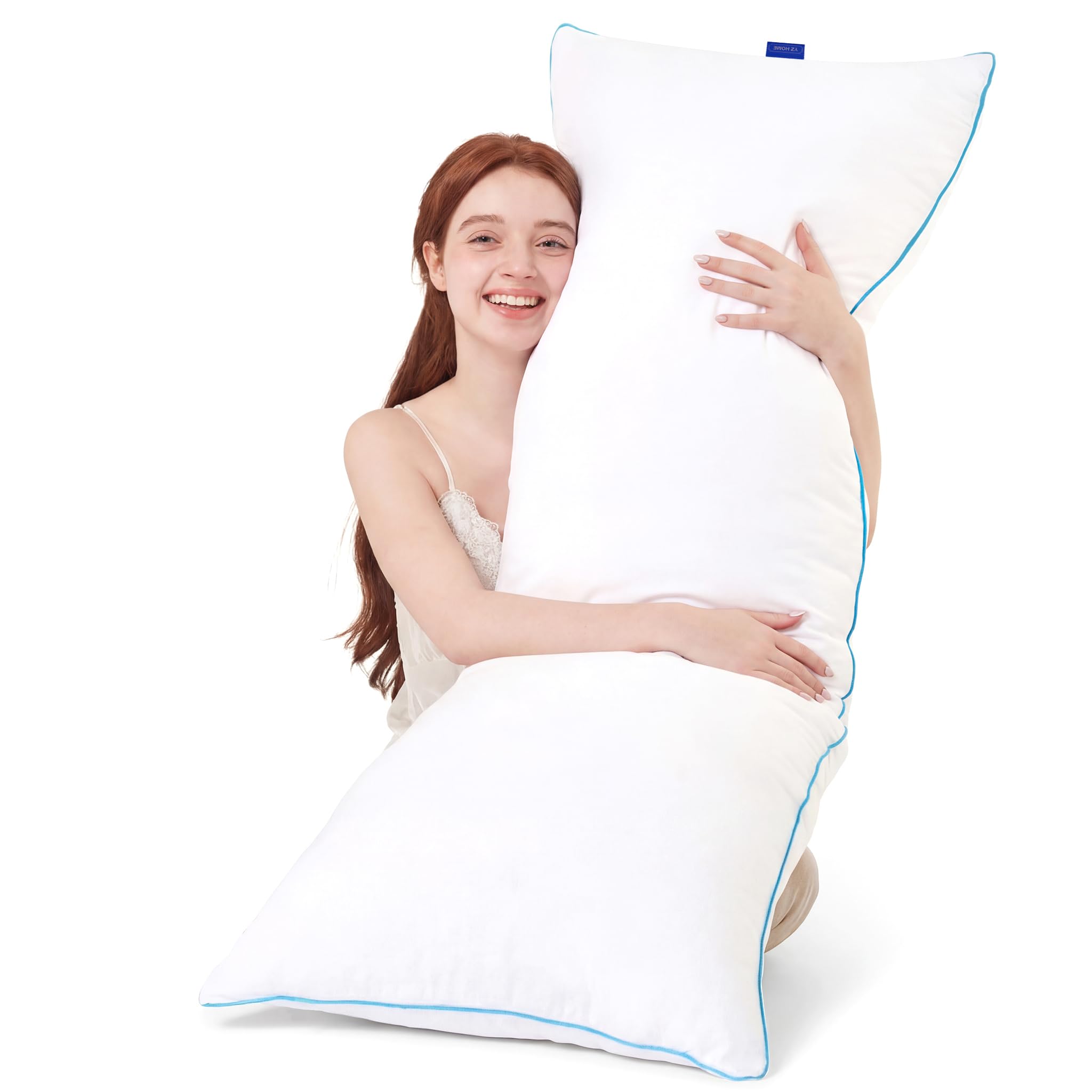 YZ HOME almohada cuerpo frontal mostrando longitud y soporte completo