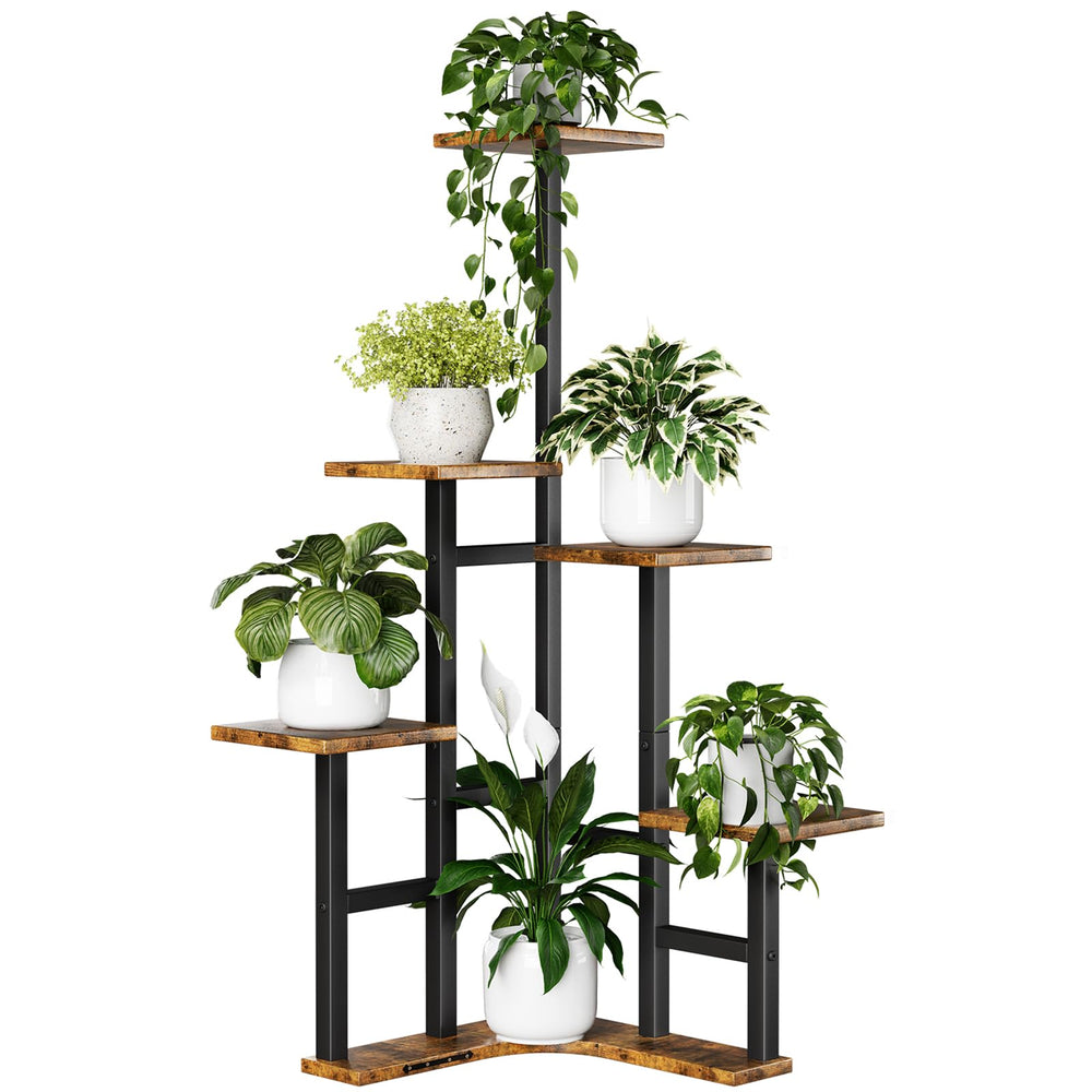 Yzosvki front view corner plant stand showing six tiers and stable design