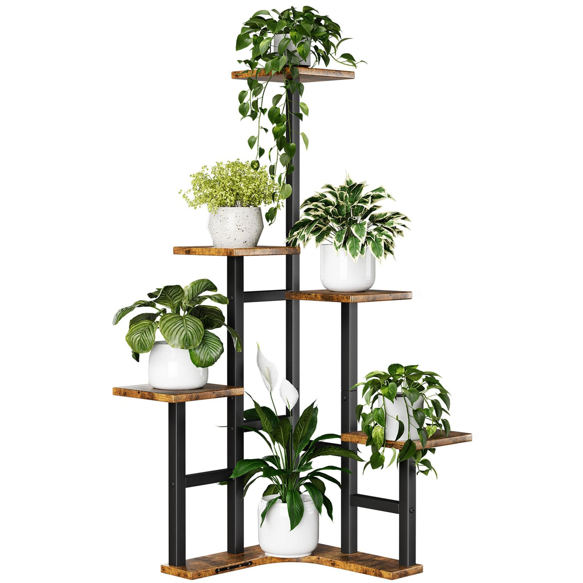 Yzosvki front view corner plant stand showing six tiers and stable design