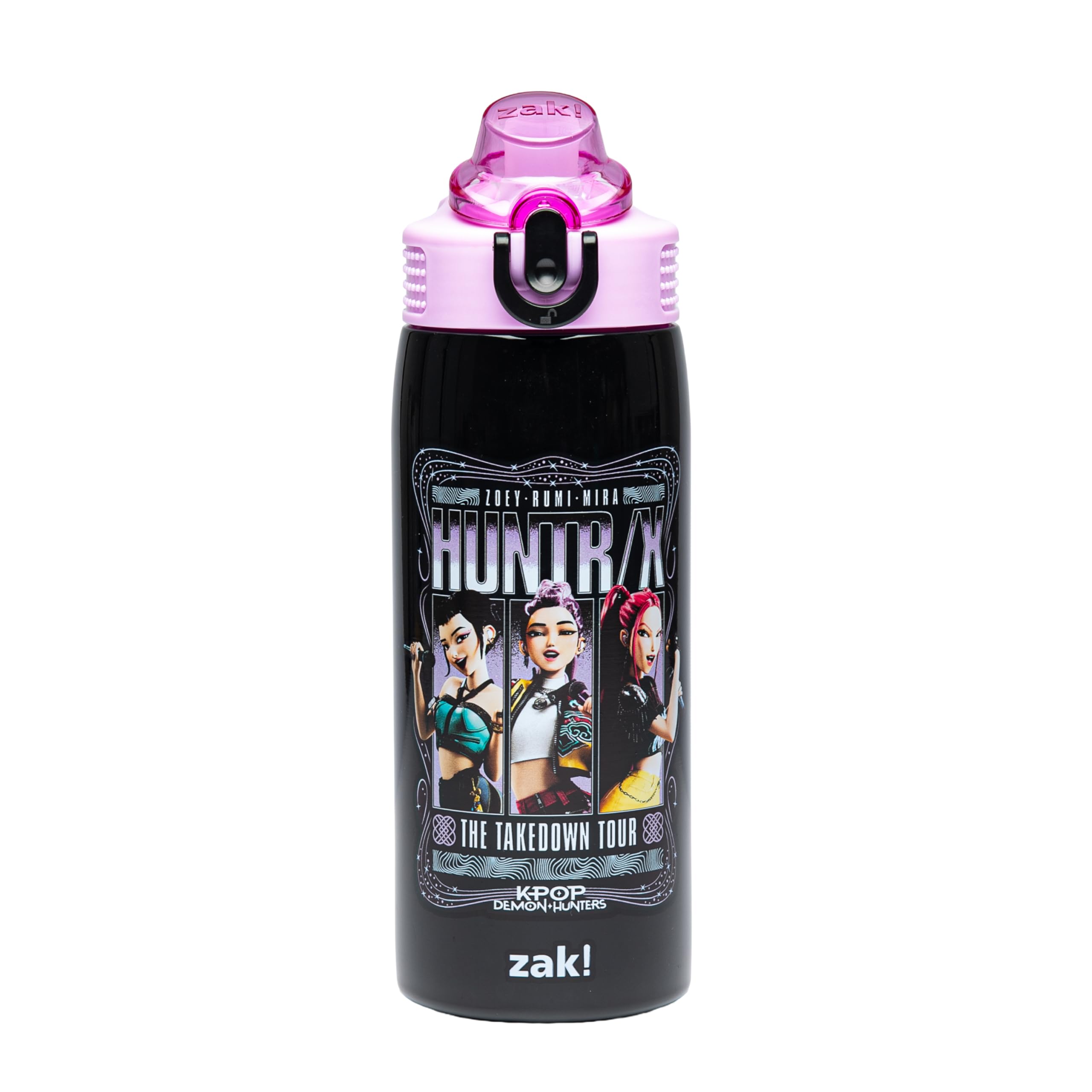 Zak Designs frente de la botella Huntrix con arte KPop, diseño atractivo para niños