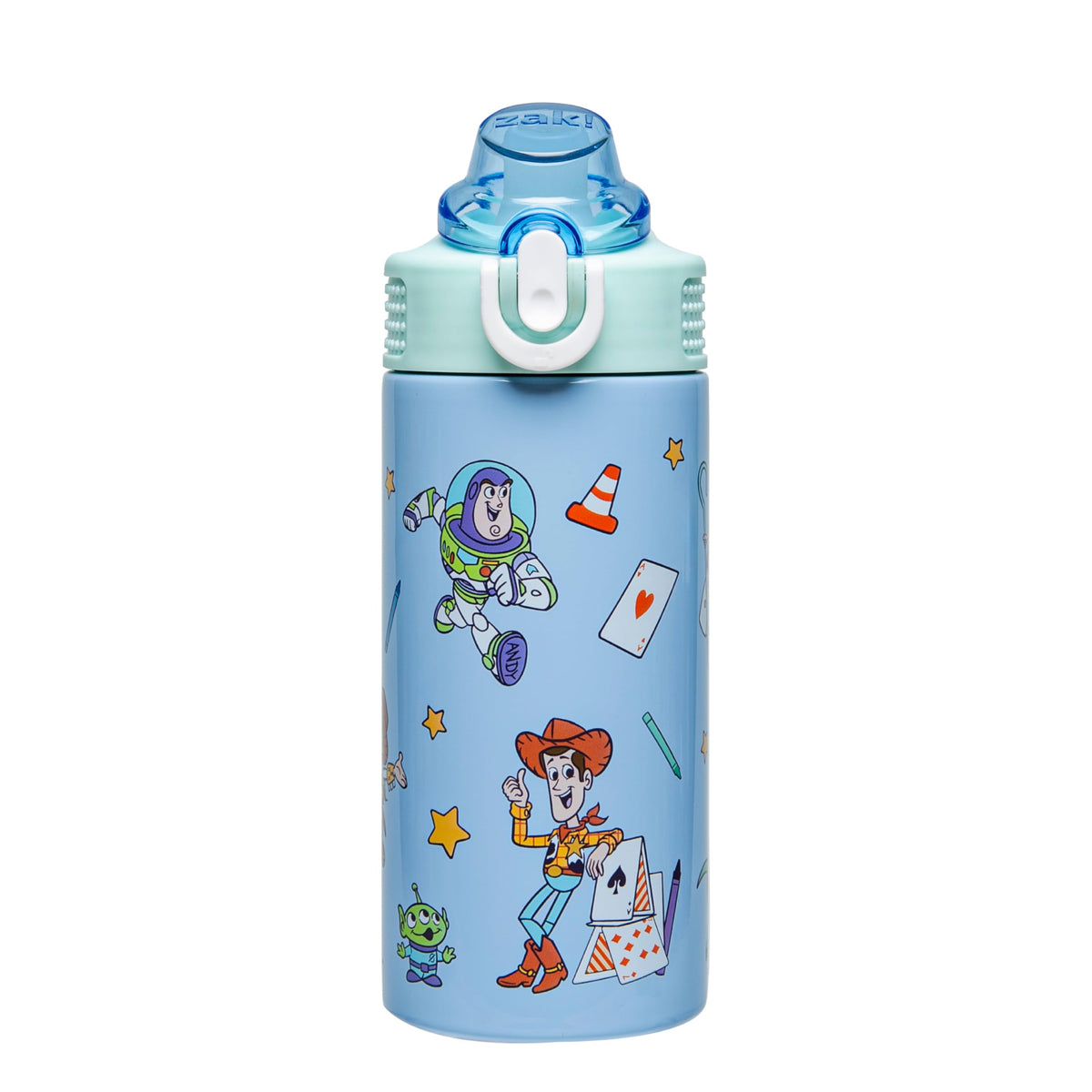 Zak Designs botella frontal con Woody mostrando diseño divertido y fácil identificación