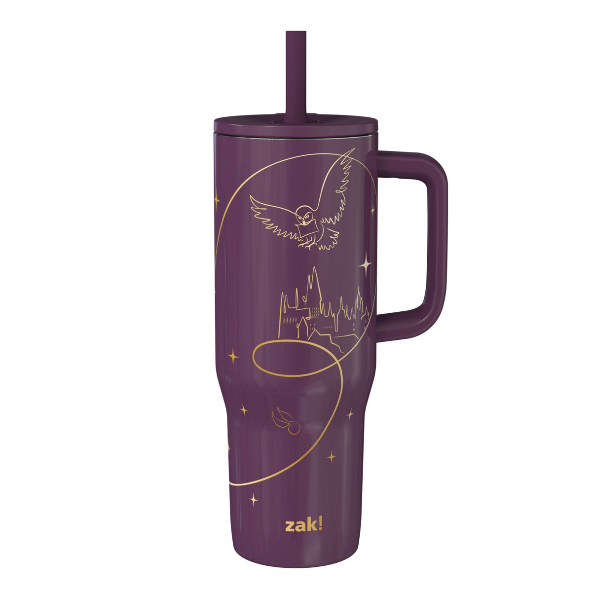 Zak Designs vista frontal del vaso con diseño Hogwarts y capacidad 30 oz beneficioso