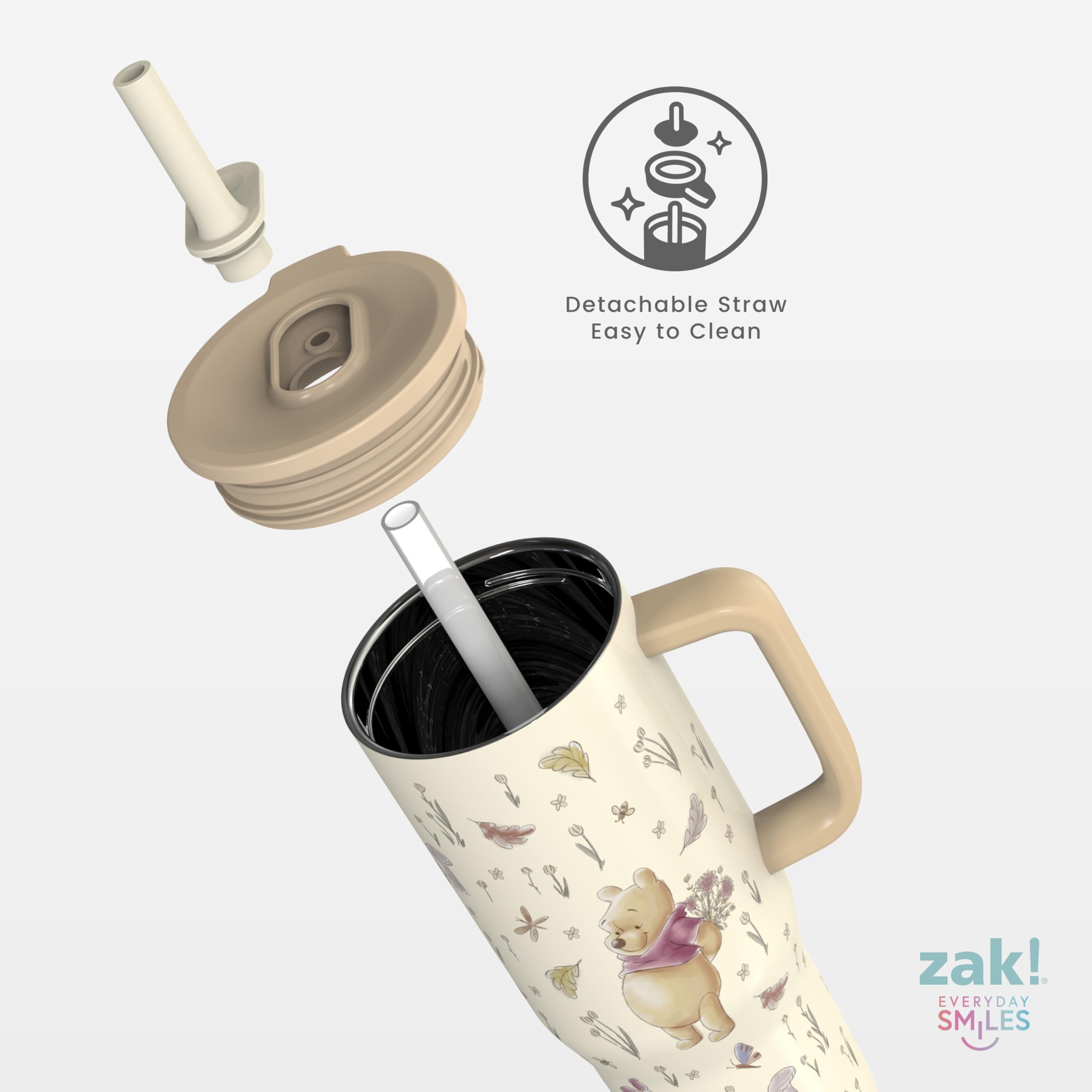Zak Designs etiqueta y personajes Pooh, Piglet, Eeyore, Tigger visibles