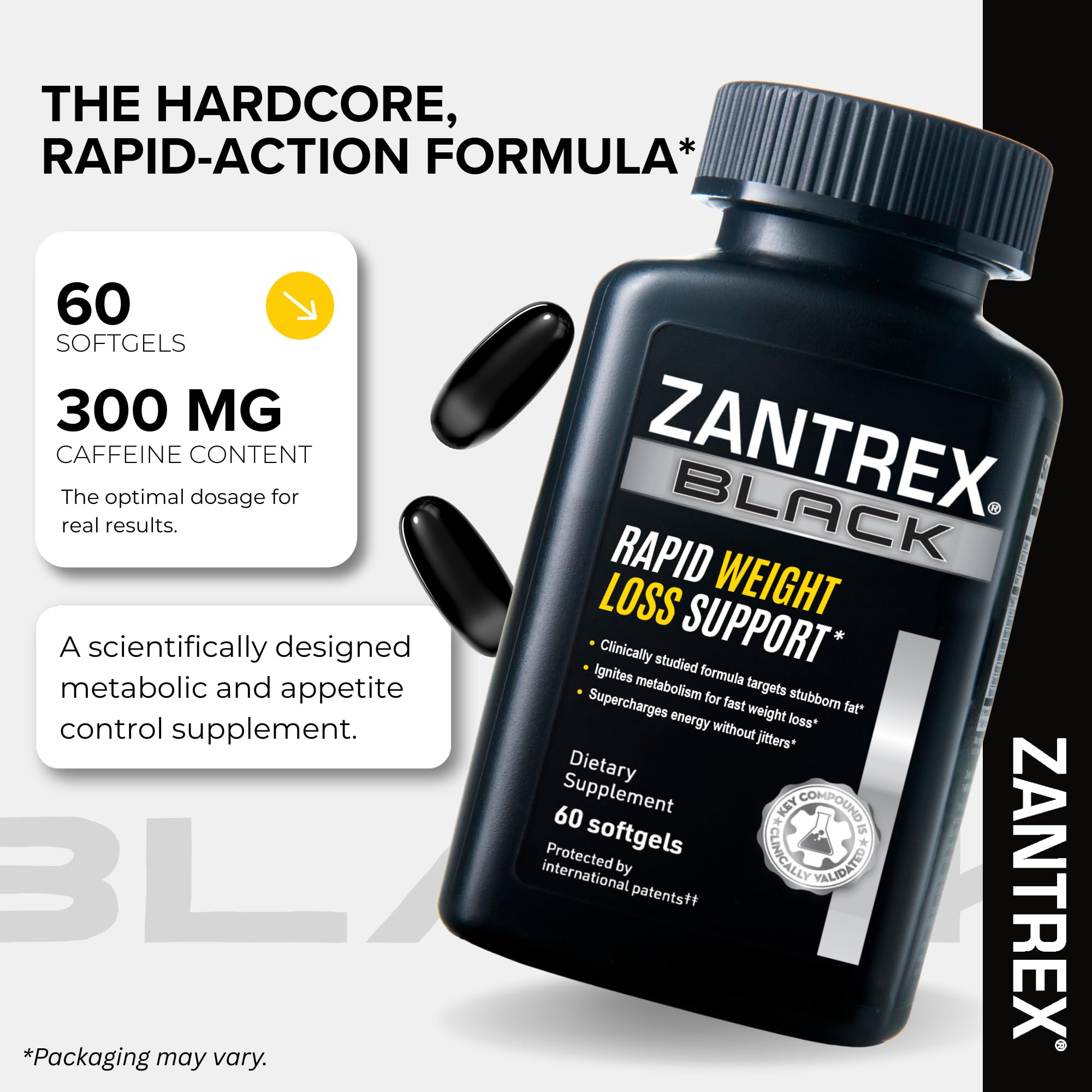 Zantrex botella abierta con pastillas, enfatizando conveniencia diaria