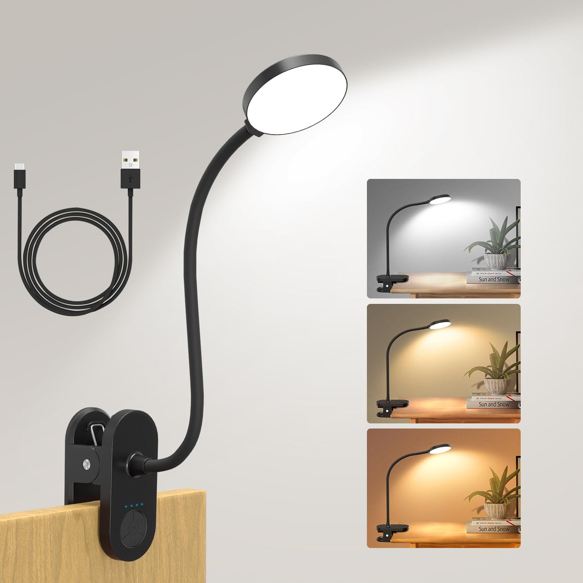 ZAPLIT lámpara clip frontal mostrando control y diseño compacto, iluminación práctica