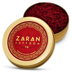 Zaran Saffron frente del empaque mostrando envase compacto y conservación