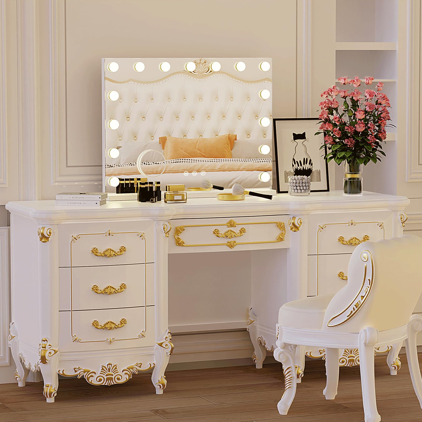 ZazaFi detalle de las 15 bombillas LED ofreciendo iluminación uniforme para maquillaje