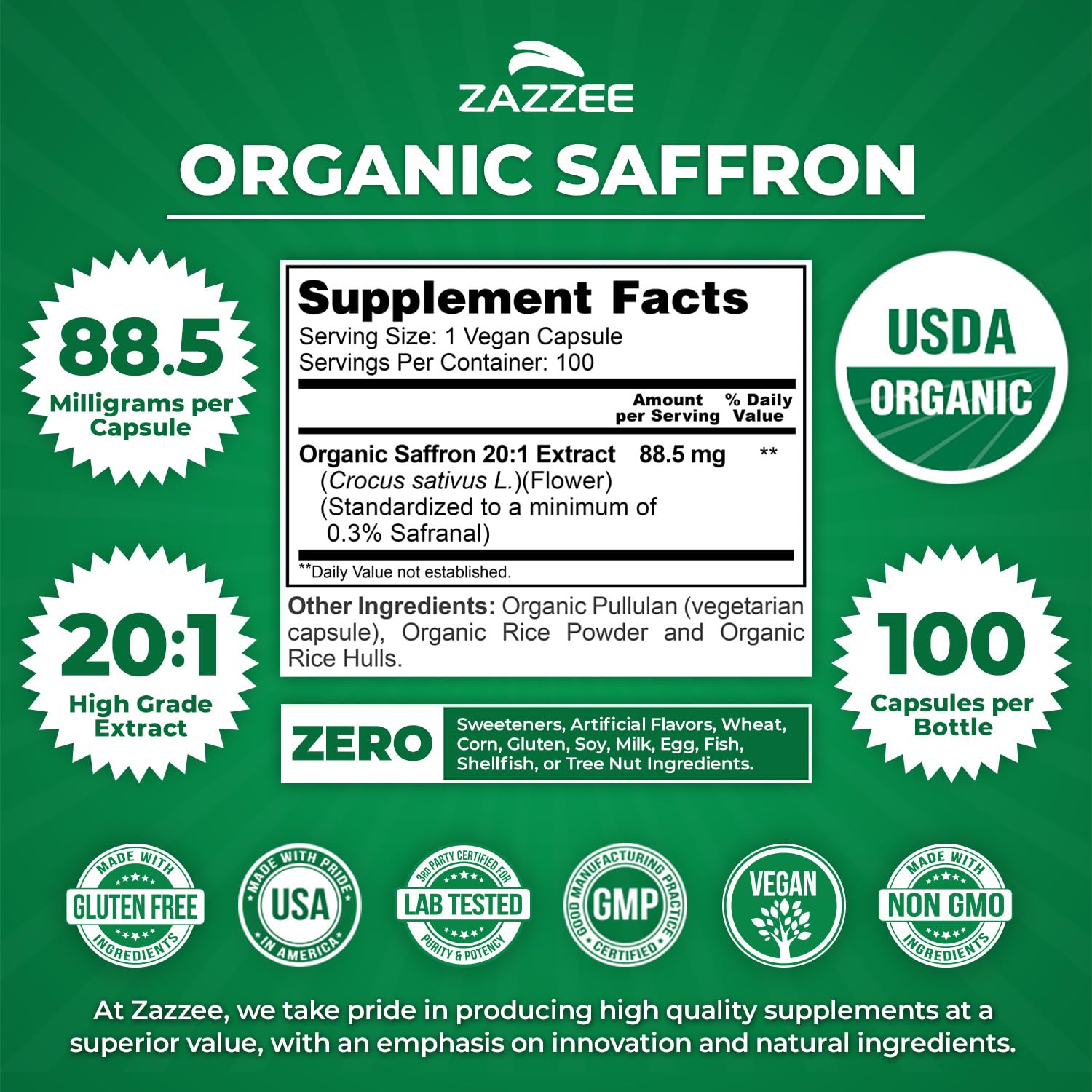 Zazzee etiqueta con sello USDA Organic que garantiza certificación