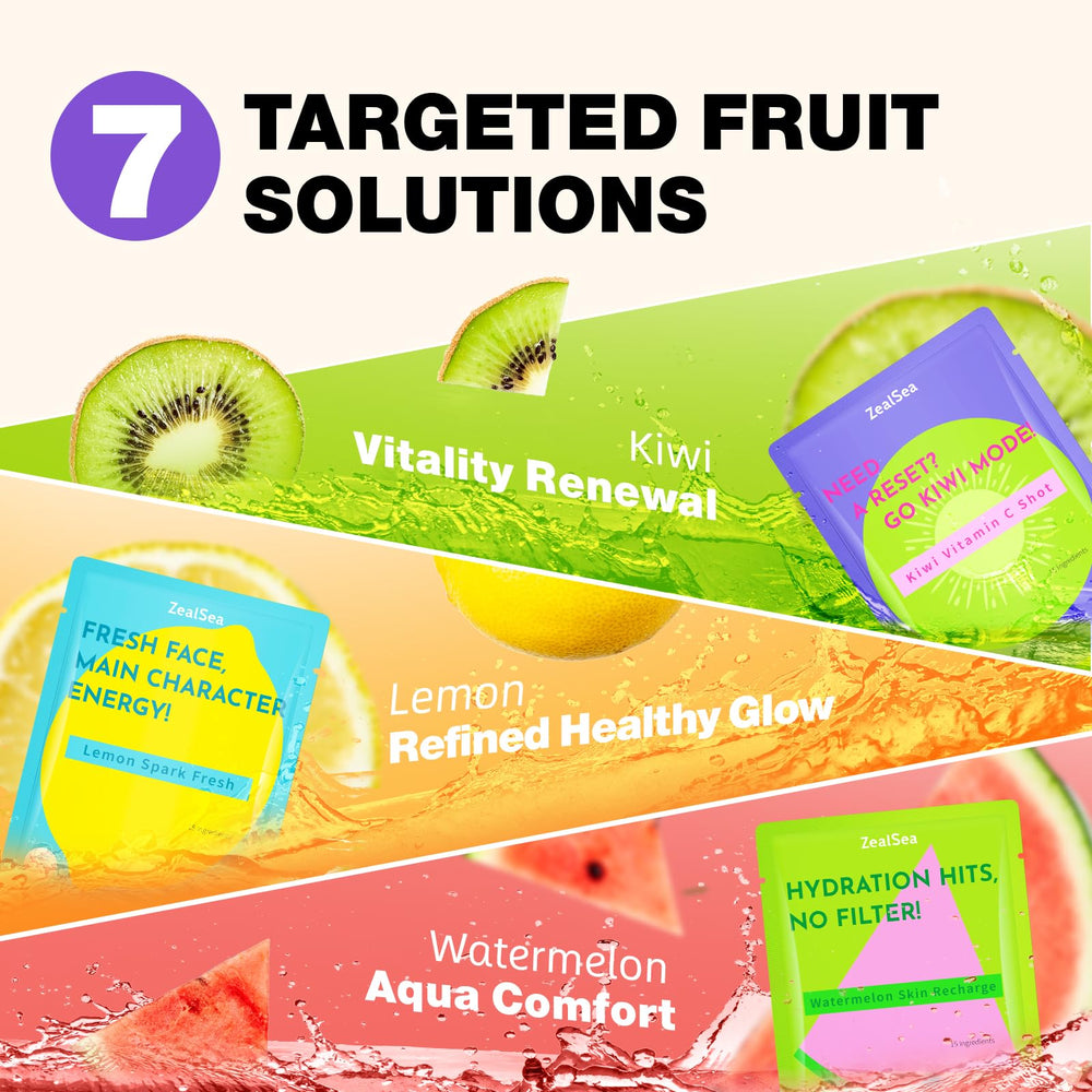 ZealSea gama de frutas indicando propiedades individuales por sabor