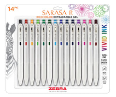 Zebra Pen pack frontal mostrando 14 colores vivos y diseño elegante