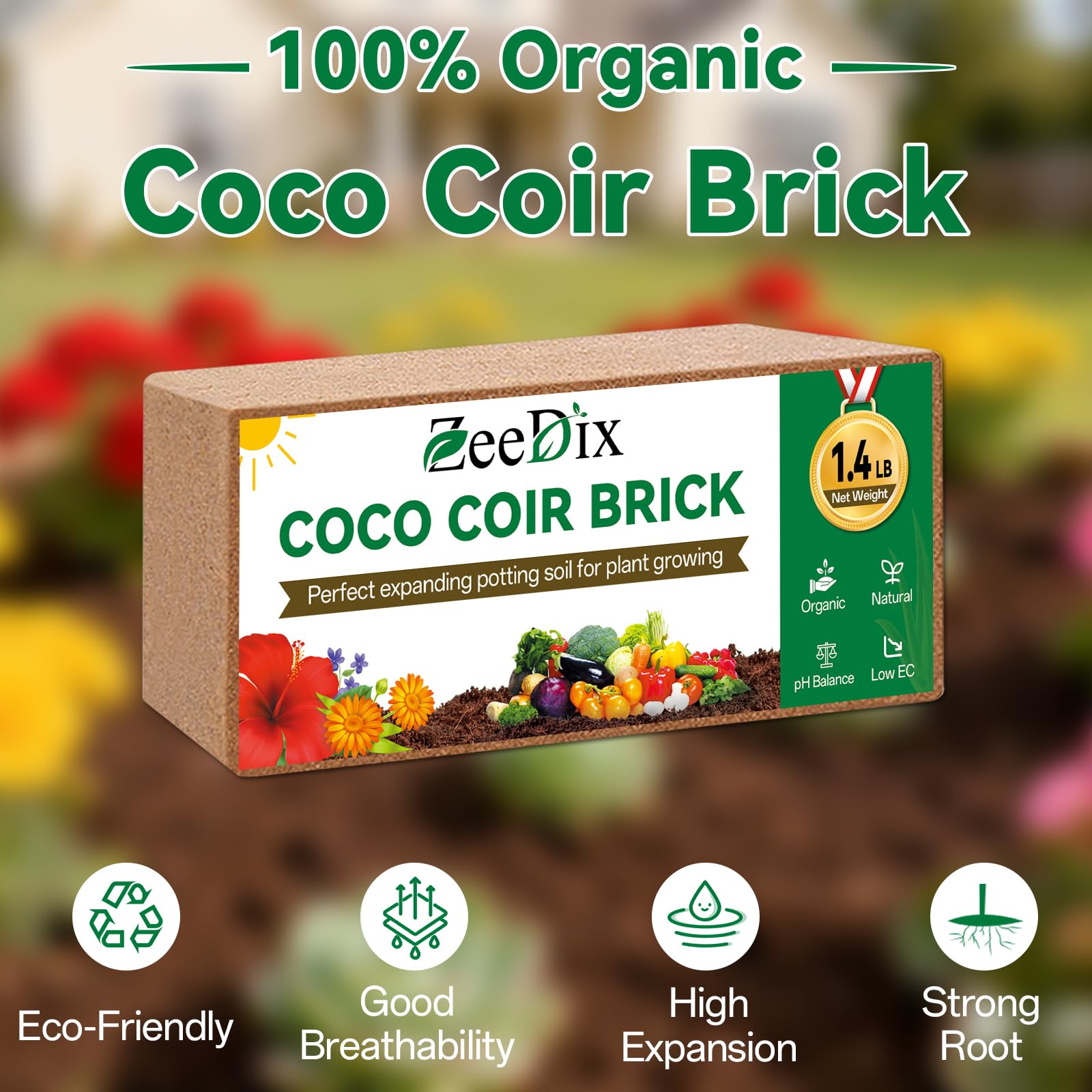 ZeeDix expanded coir in bowl demonstrating full 2.1 gallon volume