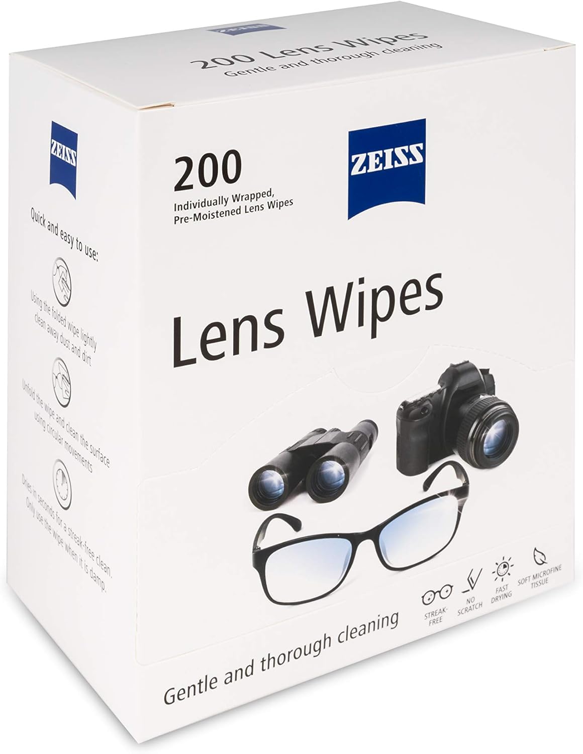 ZEISS sobre individual abierto listo para limpiar lentes sin rayas