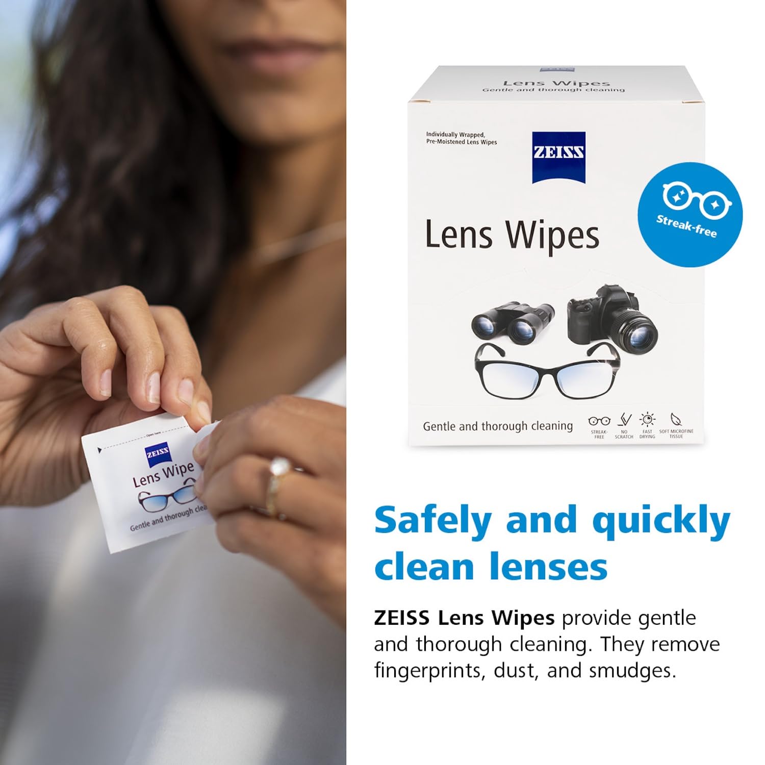 ZEISS toallitas individualmente empacadas para higiene y portabilidad