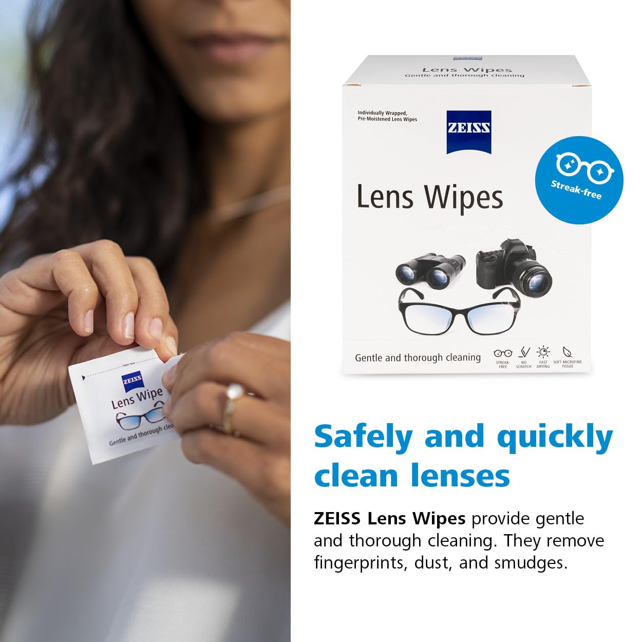 ZEISS limpiando pantalla de teléfono sin dejar residuos visibles