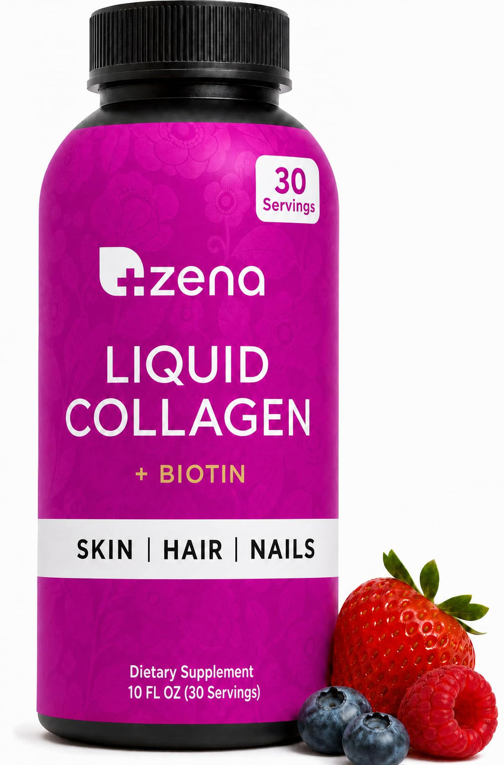 Zena Nutrition frente del empaque que muestra Verisol y biotina como beneficio