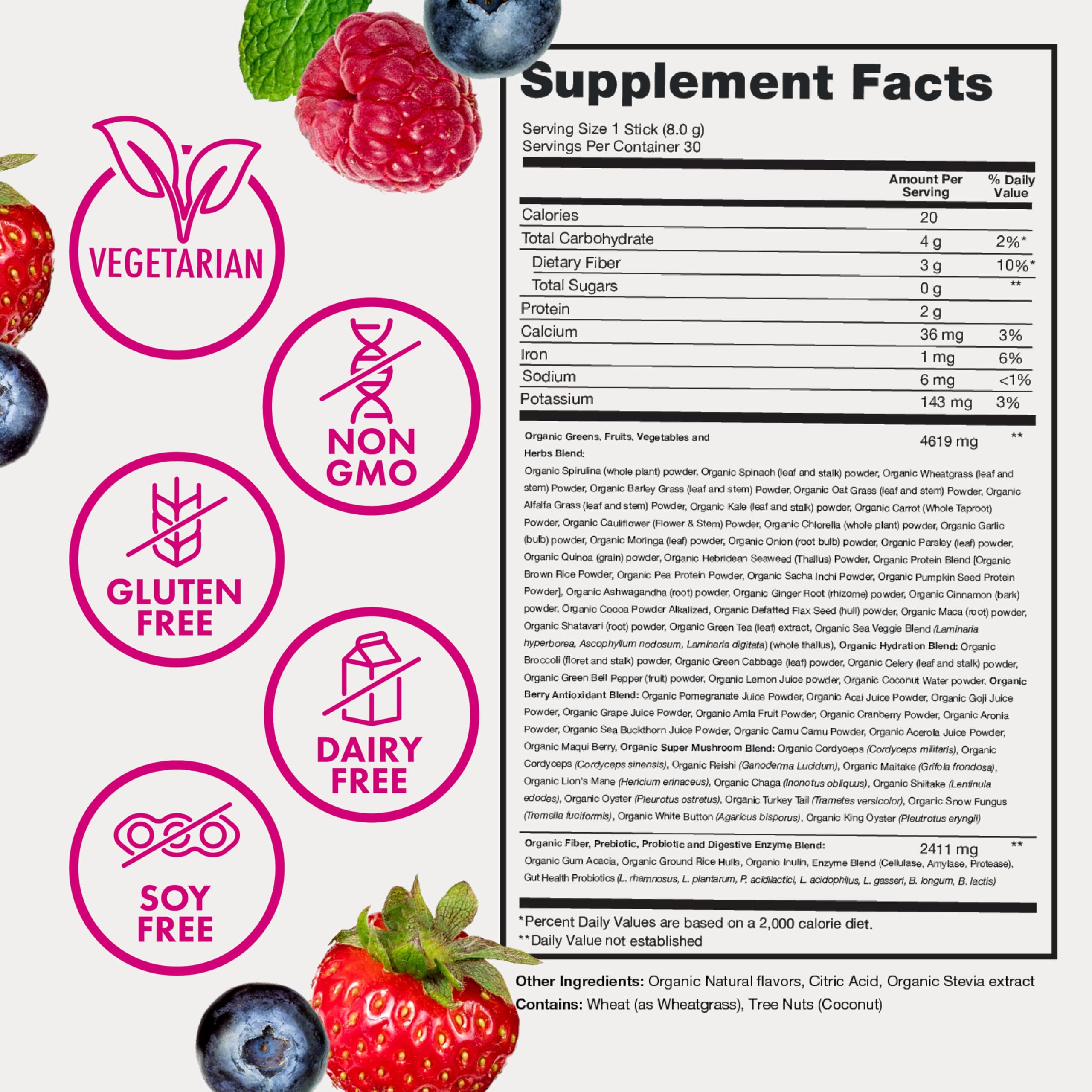 Zena Nutrition vaso con bebida mixed berry preparada resaltando sabor agradable