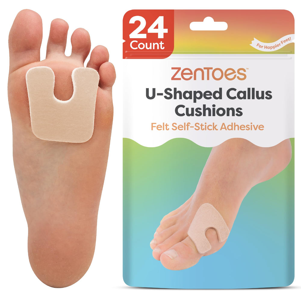 ZenToes embalaje frontal con 24 almohadillas visible y lista para usar