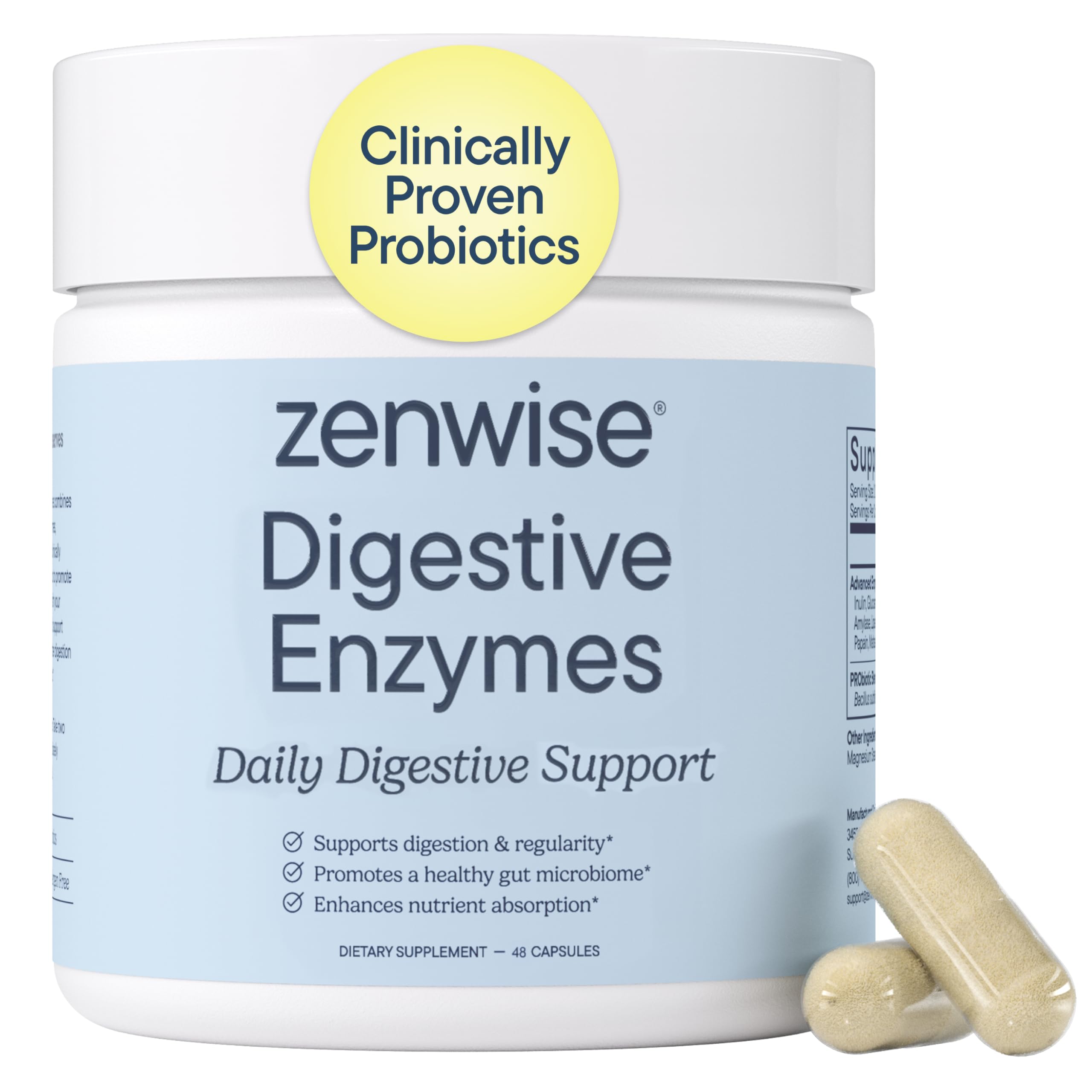 Zenwise Health envase frontal mostrando beneficios para digestión