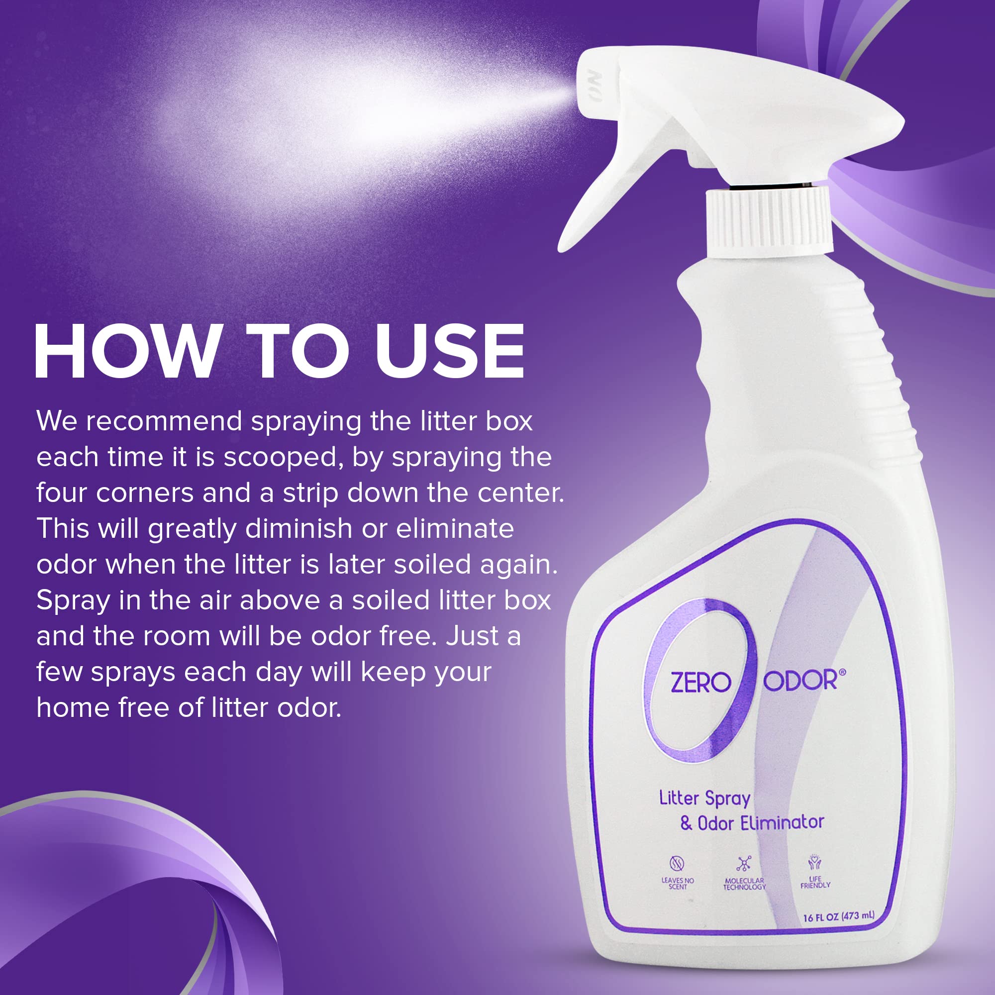 Zero Odor caja de arena limpia y fresca tras aplicación del spray