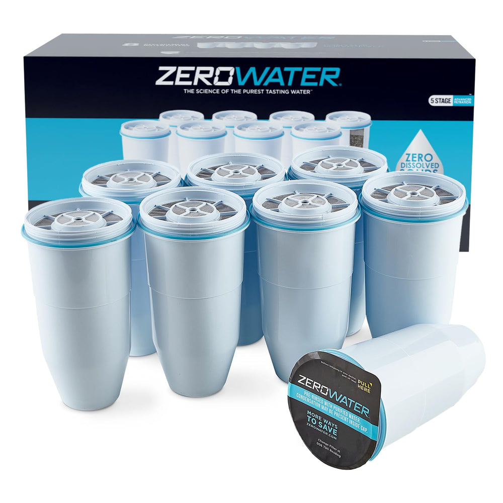 ZeroWater frente del filtro en su empaque mostrando cantidad y compatibilidad, ahorro visible