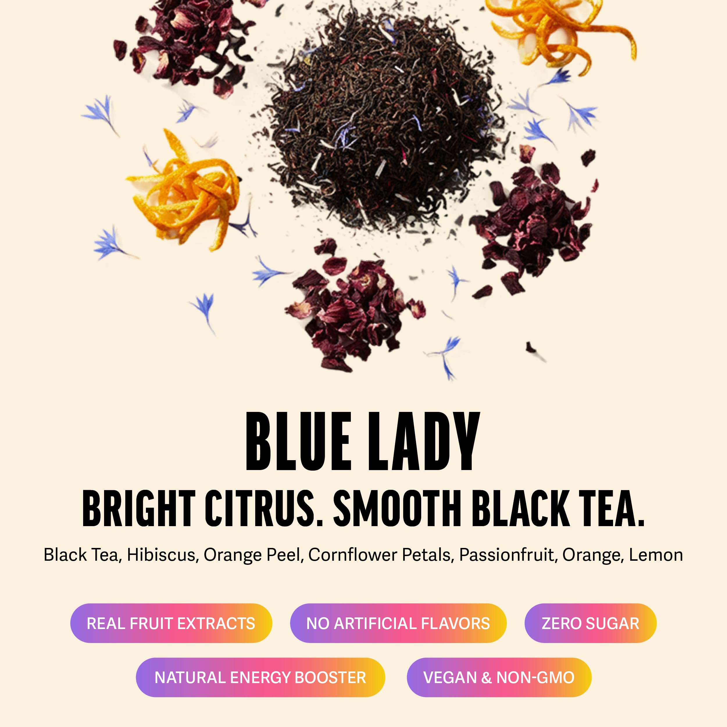 Zest hojas de té negro naturales que ofrecen cafeína y cuerpo