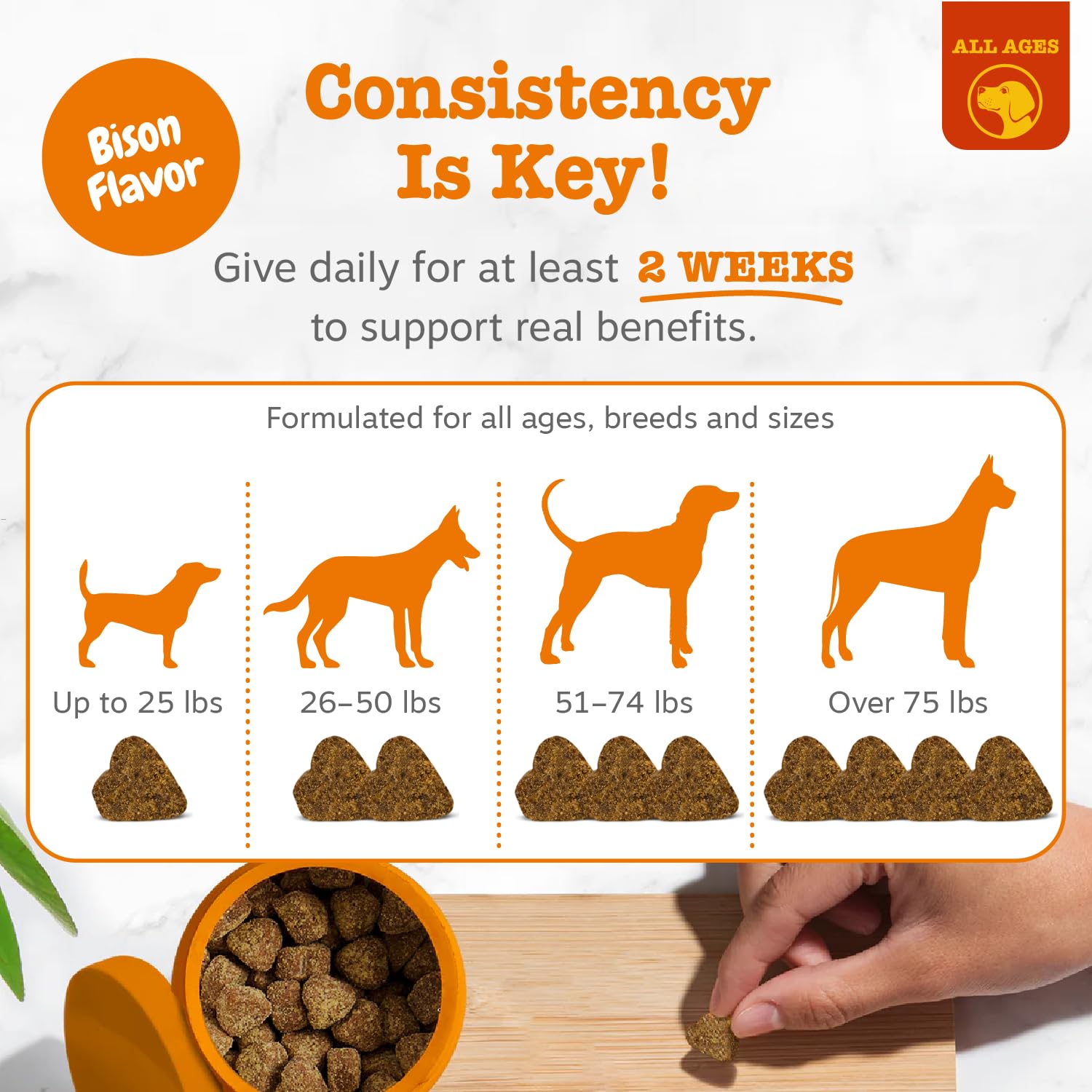 Zesty Paws ambiente hogareño con perro y frasco, uso cotidiano sencillo