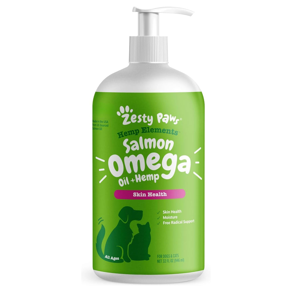 Zesty Paws botella frontal mostrando envase y volumen beneficiando dosificación
