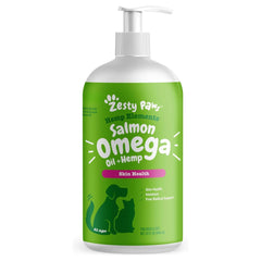 Zesty Paws botella frontal mostrando envase y volumen beneficiando dosificación