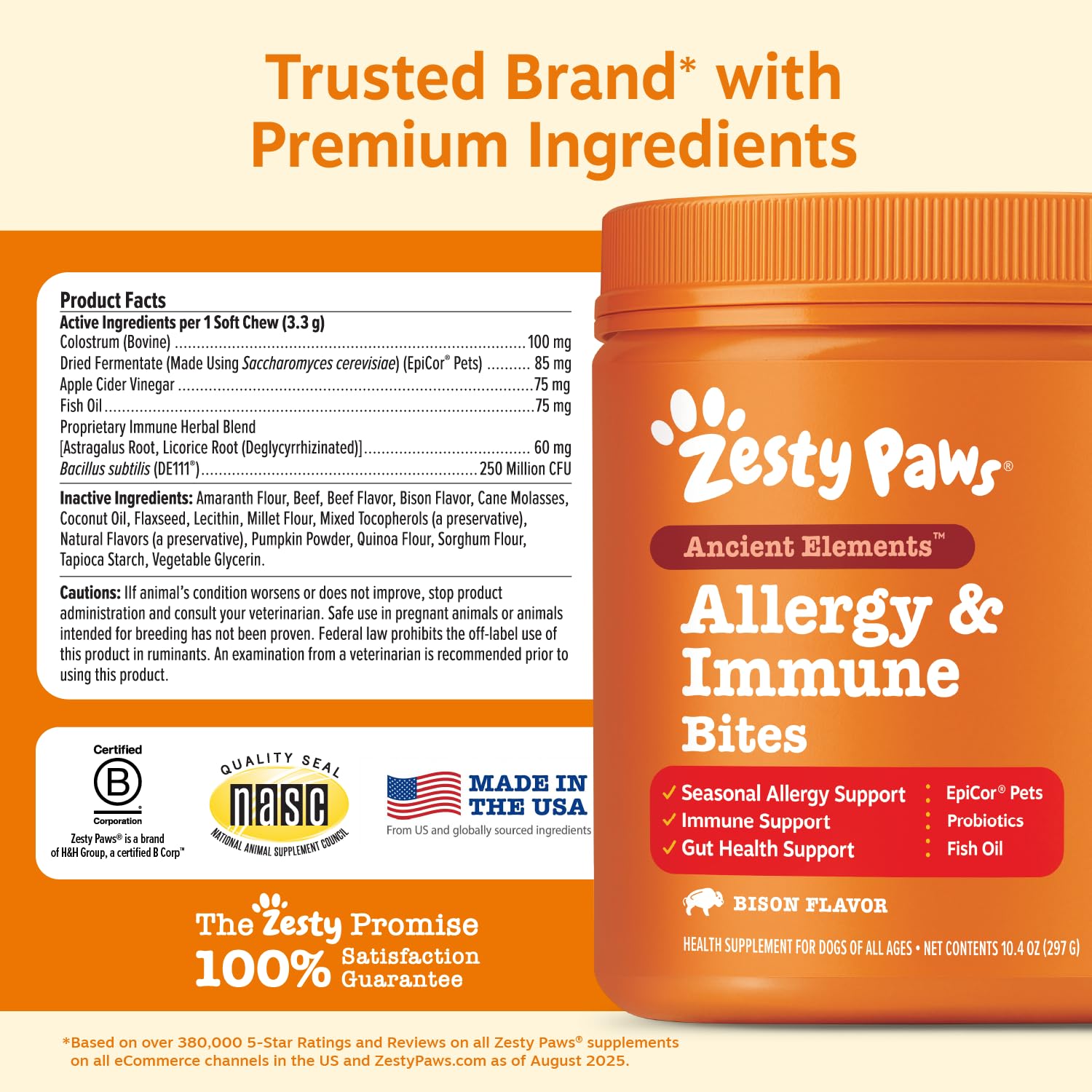 Zesty Paws composición mostrada en gráfico, claridad de ingredientes