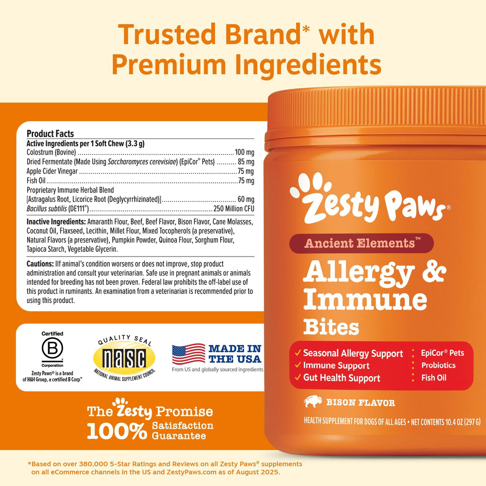 Zesty Paws composición mostrada en gráfico, claridad de ingredientes